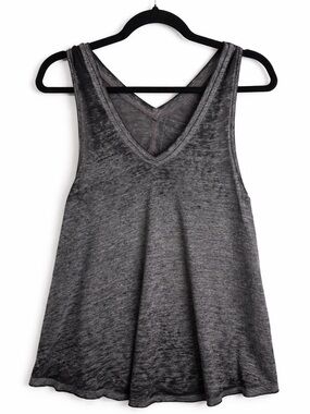 We The Free Burnout Tank Top Gray Flowy Raw Hem Boho Medium